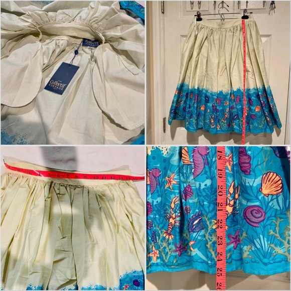 Collectif Retro Pinup Full Skirt Jasmine Seashell Border UK12/ US 8 MED NWT - Picture 9 of 15